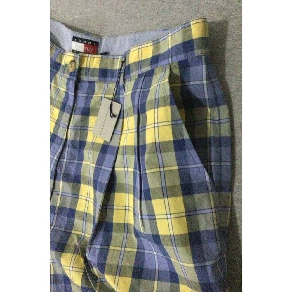 Vtg Tommy Hilfiger Plaid Shorts Womens Size 1 Blue Yellow Pleated Cotton Y2K NWT - Picture 5 of 16